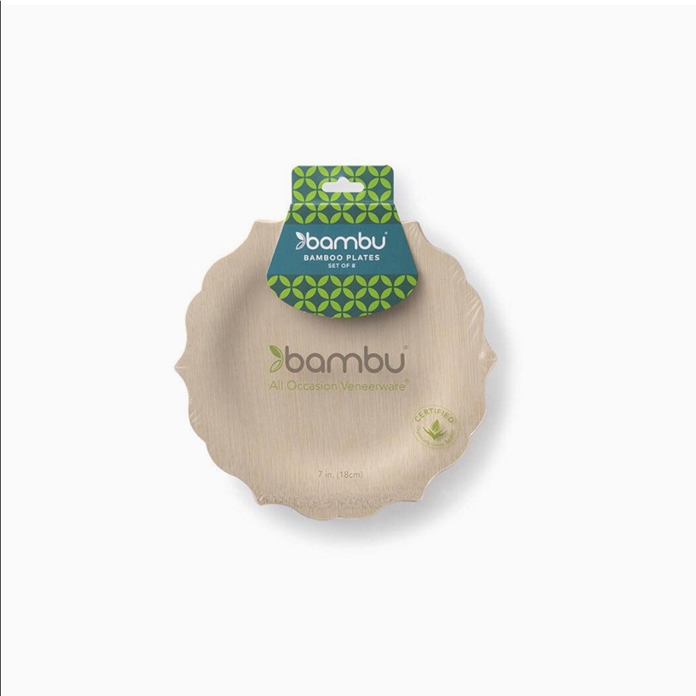 Bambu, Disposable, Biodegradable and Compostable Bamboo Plates. Set of 8, 7”.